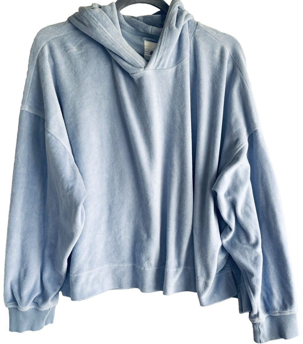 Aerie Soft Velour Hoodie Pullover Size L Blue Casual